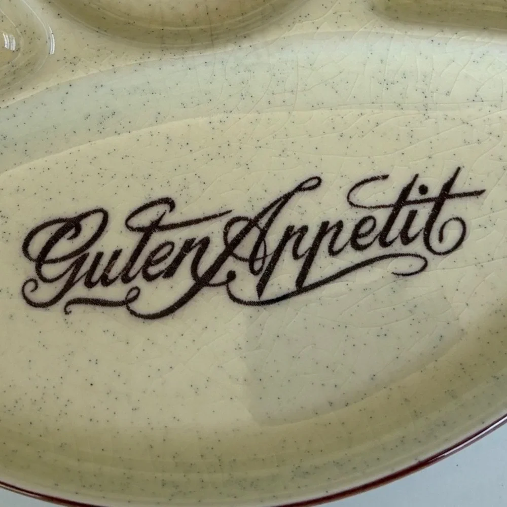 Vintage‎ Guten Appetit Divided Fondue Plates Set of 5 Speckled Ceramic 9 Inch